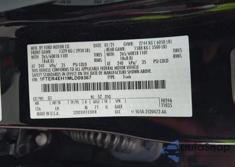 2021 Ford Ranger Xl from USA, damaged, VIN 1FTER4EH1MLD09367